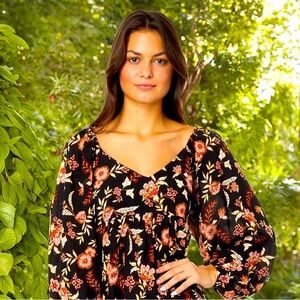 Billabong Womens Empire Waist Gauzy Dress Vneck Tasseled Floral Boho Flowy Med
